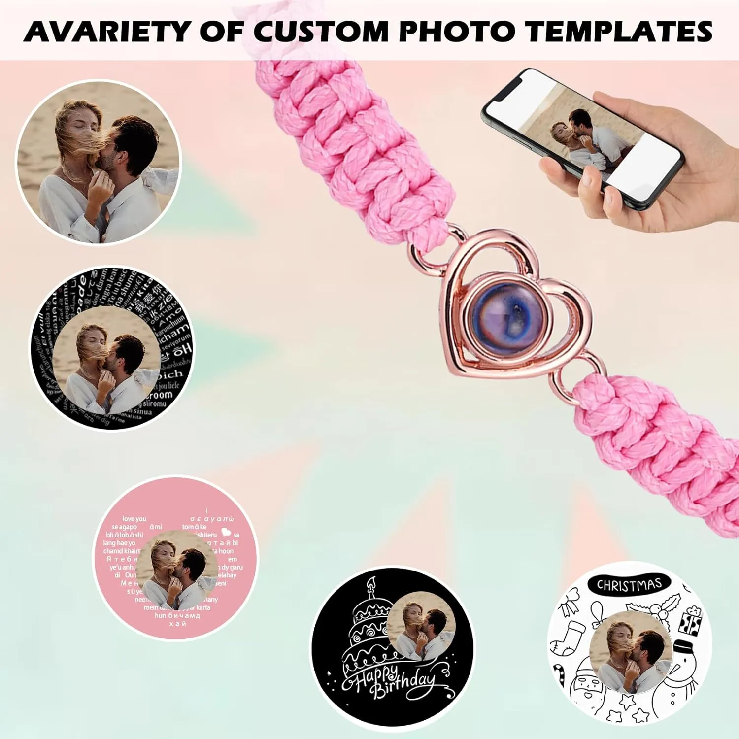 Custom Bracelets with Photos, Projection Bracelet with Picture inside, Picture Bracelet Personalized Photo, Anniversary Memorial Gifts for Women/Men/Couple/Family/Friend/Dog/Cat