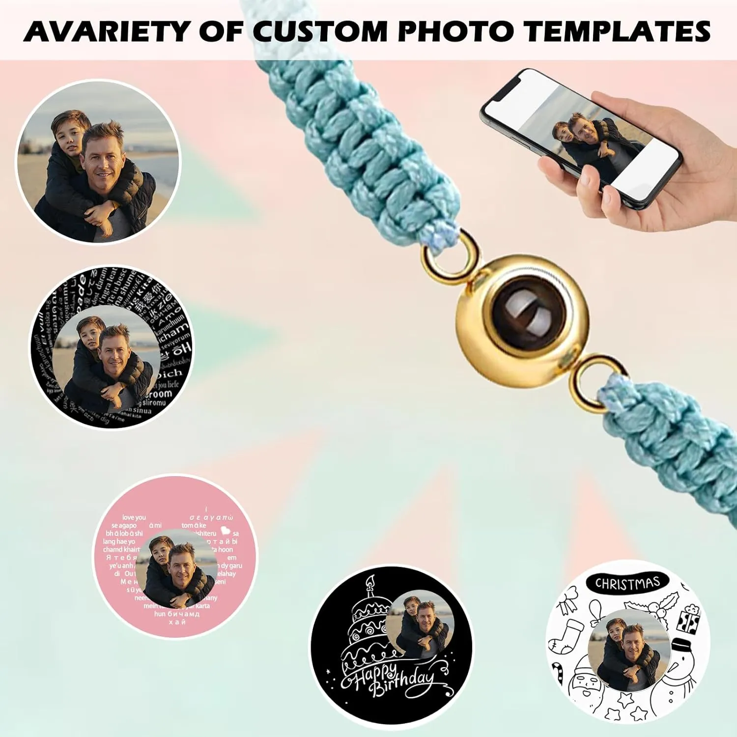 Custom Bracelets with Photos, Projection Bracelet with Picture inside, Picture Bracelet Personalized Photo, Anniversary Memorial Gifts for Women/Men/Couple/Family/Friend/Dog/Cat
