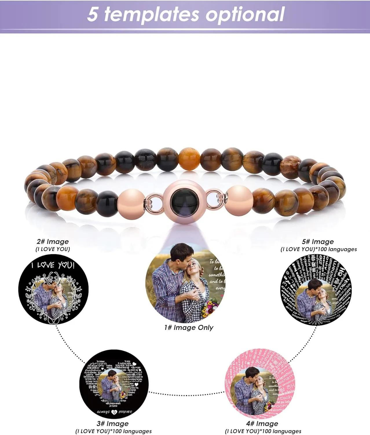 Custom Bracelets with Picture Inside, Adjustable Picture Bracelet Personalized Photo, Customized Photo Projection Bracelet, Anniversary Memorial Gifts for Couple Family Women Men Friends Pets