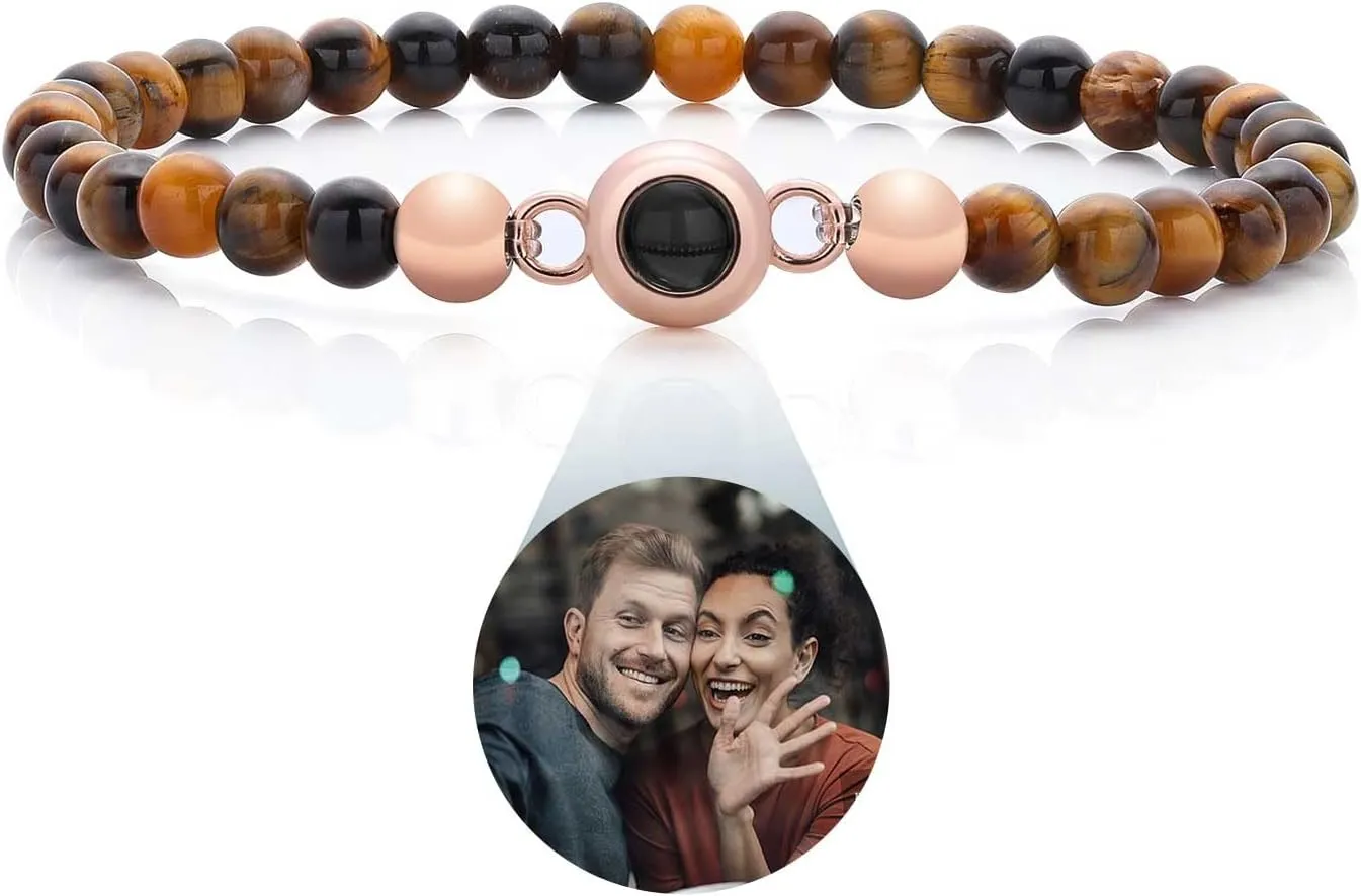 Custom Bracelets with Picture Inside, Adjustable Picture Bracelet Personalized Photo, Customized Photo Projection Bracelet, Anniversary Memorial Gifts for Couple Family Women Men Friends Pets
