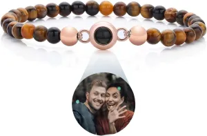 Custom Bracelets with Picture Inside, Adjustable Picture Bracelet Personalized Photo, Customized Photo Projection Bracelet, Anniversary Memorial Gifts for Couple Family Women Men Friends Pets