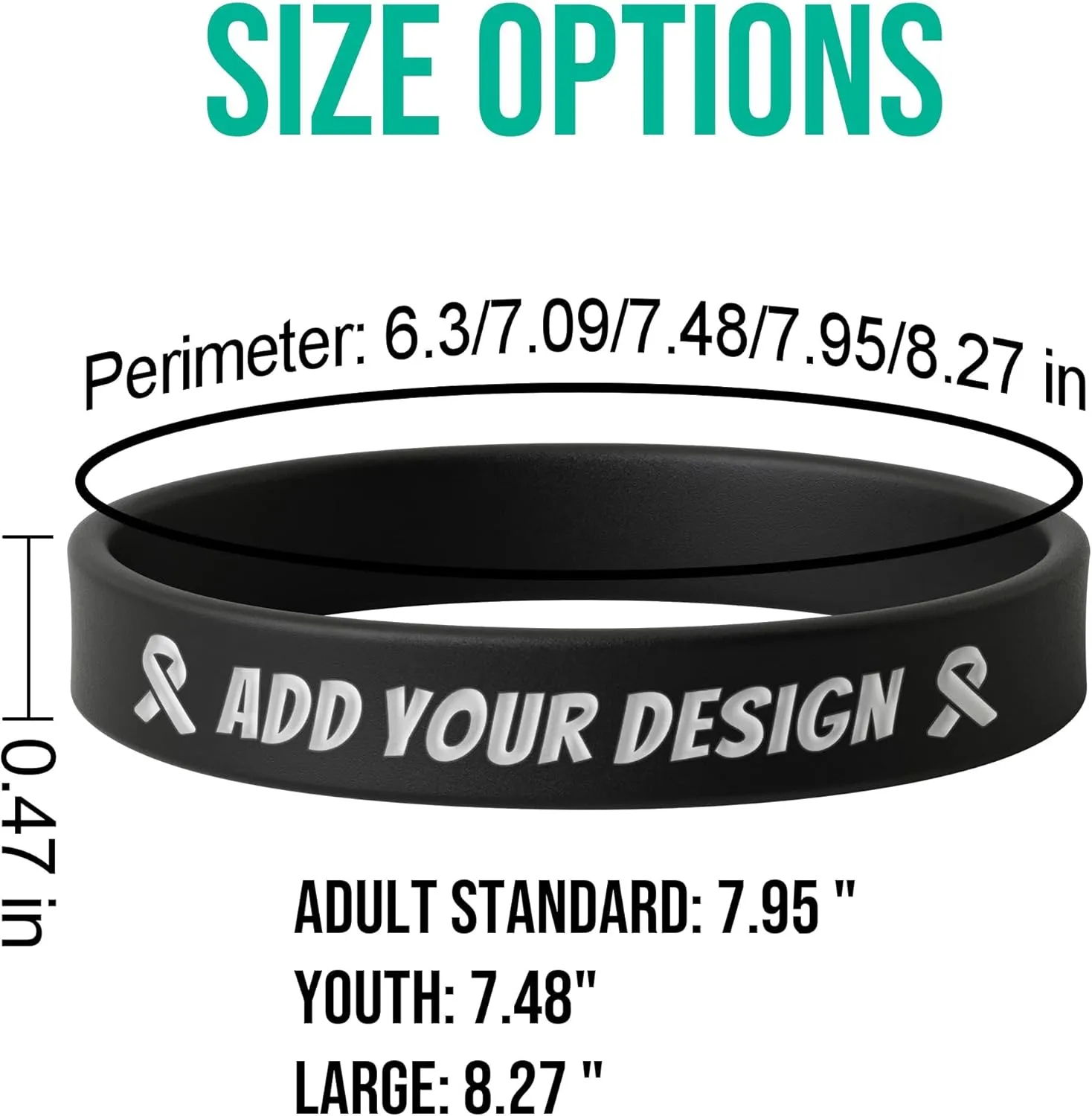 Custom Made Personalized Rubber Bracelets  0.5 Adult Size Add Text Icons Wrist Band Bracelet for Events Motivation Inspiration