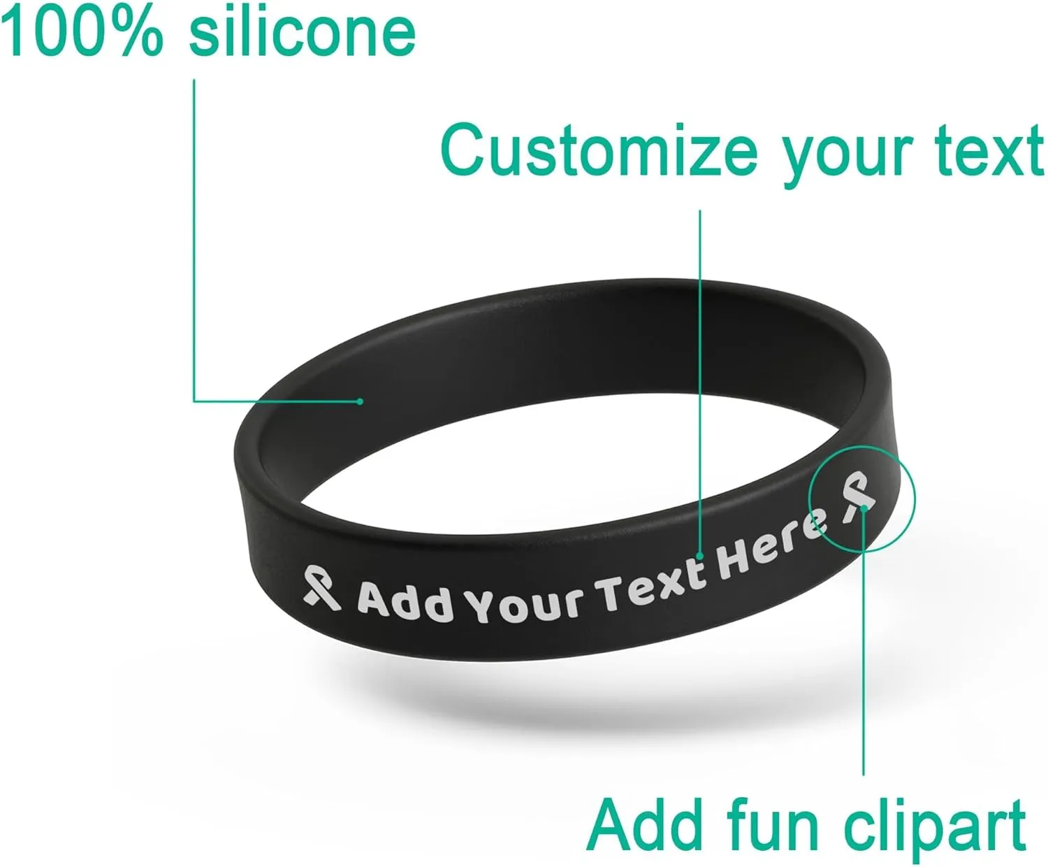 Custom Made Personalized Rubber Bracelets  0.5 Adult Size Add Text Icons Wrist Band Bracelet for Events Motivation Inspiration