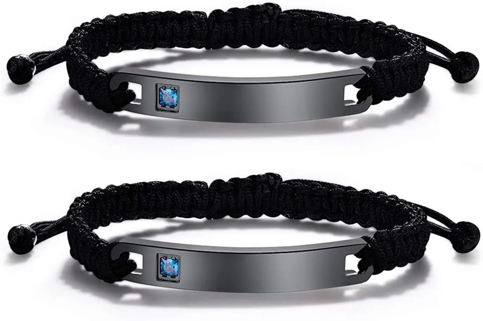 Customize Bangle Cuff Bracelet His Hers Handmade Rope Braided ID Name Matching Couples Bracelets for Lover Personalized Engrave