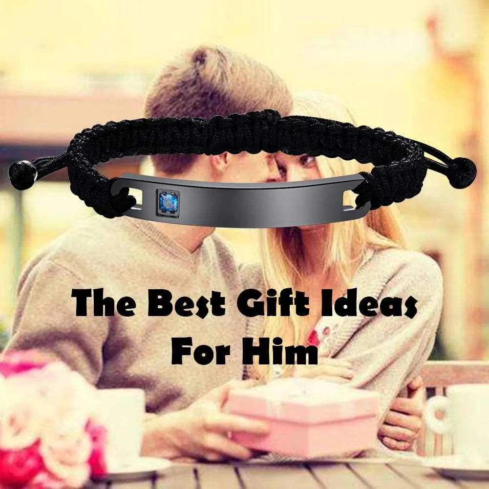 Customize Bangle Cuff Bracelet His Hers Handmade Rope Braided ID Name Matching Couples Bracelets for Lover Personalized Engrave
