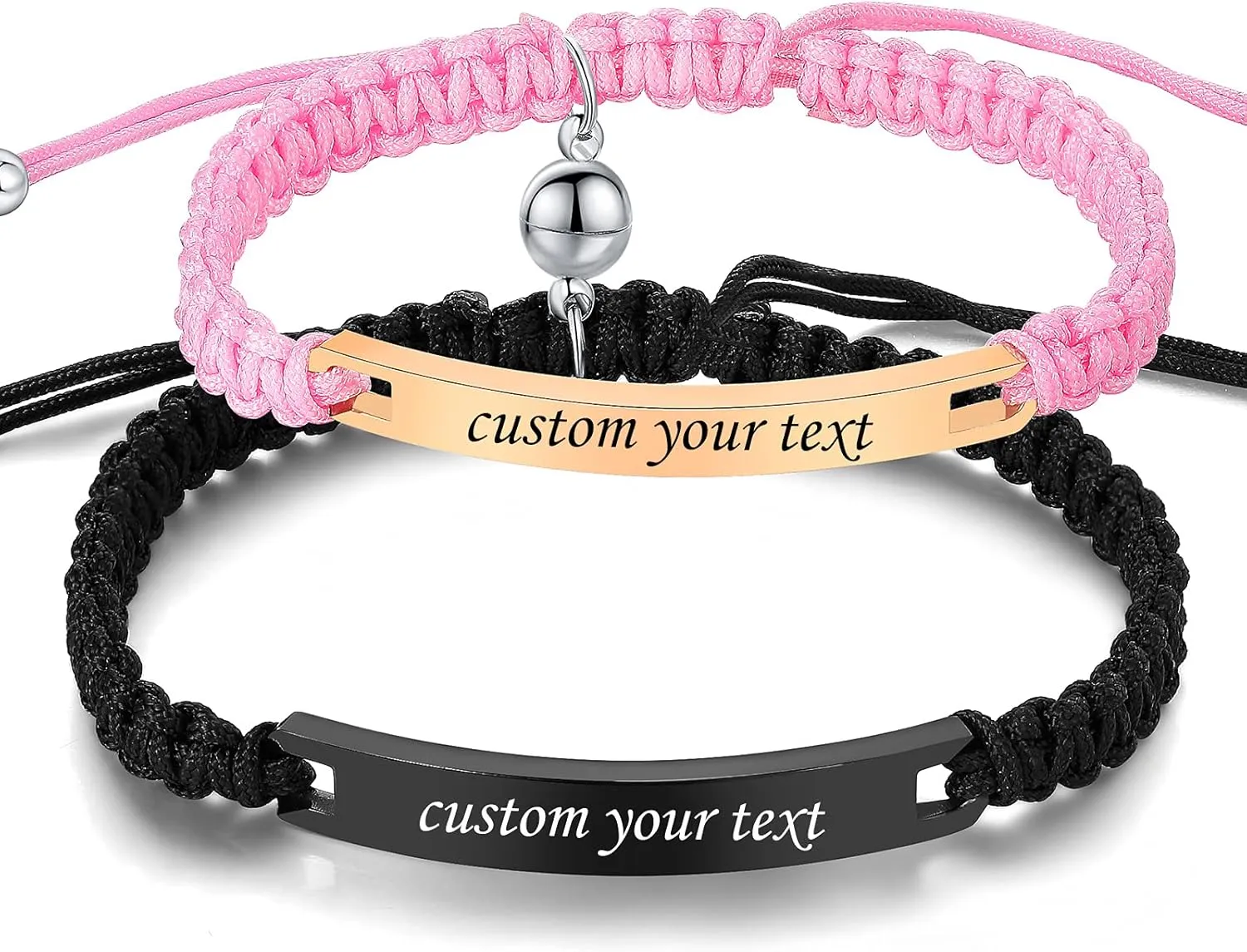 Customize Bangle Cuff Bracelet His Hers Handmade Rope Braided ID Name Matching Couples Bracelets for Lover Personalized Engrave