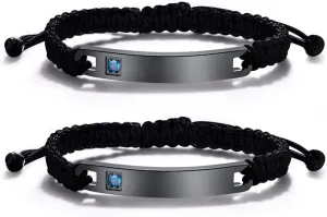 Customize Bangle Cuff Bracelet His Hers Handmade Rope Braided ID Name Matching Couples Bracelets for Lover Personalized Engrave