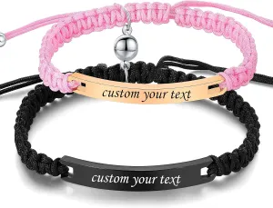 Customize Bangle Cuff Bracelet His Hers Handmade Rope Braided ID Name Matching Couples Bracelets for Lover Personalized Engrave