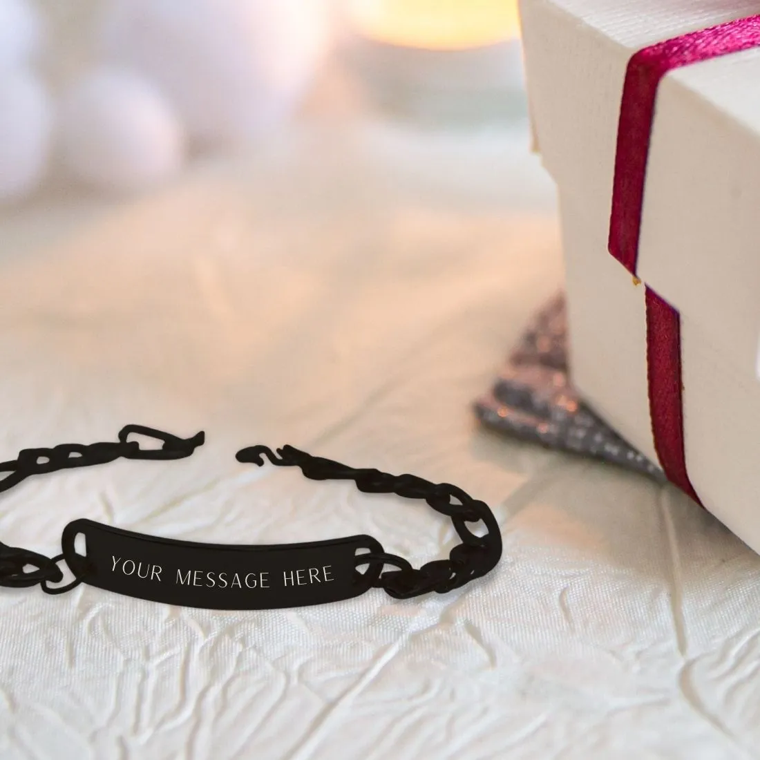 Customized Rakhi Stylish Metal Custom Bracelet-Black Rhodium/Gold Plated - Add Your Message