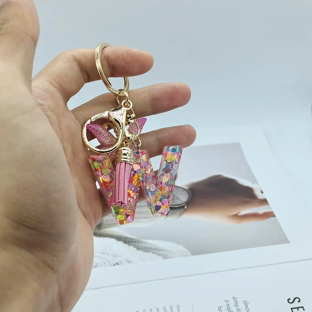 Cute Alphabet Initial Letter Keychains Tassel Butterfly Pendant Key Ring for Women Girls Gifts Purse Handbags