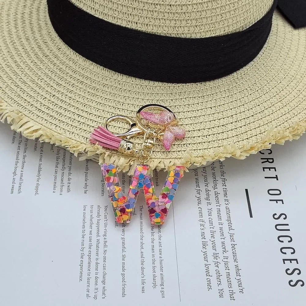 Cute Alphabet Initial Letter Keychains Tassel Butterfly Pendant Key Ring for Women Girls Gifts Purse Handbags