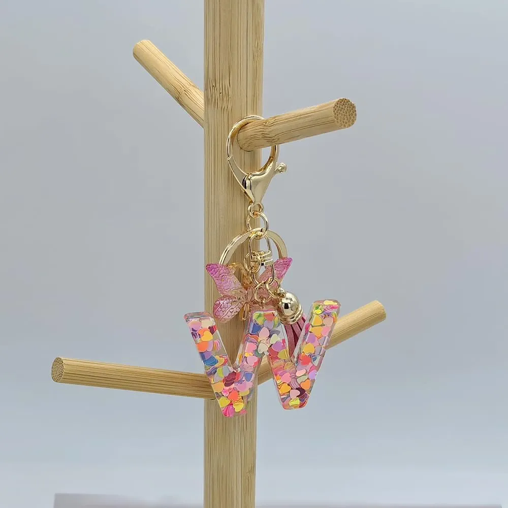 Cute Alphabet Initial Letter Keychains Tassel Butterfly Pendant Key Ring for Women Girls Gifts Purse Handbags