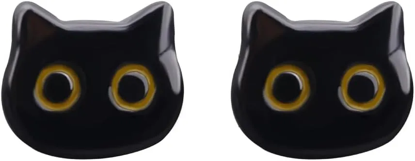 Cute Black Cat Head Stud Tiny Small Earrings Funny Lovely Yellow Eyes Kitten Cartilage Tragus Post Earring Simple Statement Animal Ear Studs Lightweight Jewelry for Women Sister Daughter