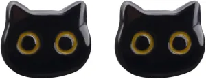Cute Black Cat Head Stud Tiny Small Earrings Funny Lovely Yellow Eyes Kitten Cartilage Tragus Post Earring Simple Statement Animal Ear Studs Lightweight Jewelry for Women Sister Daughter