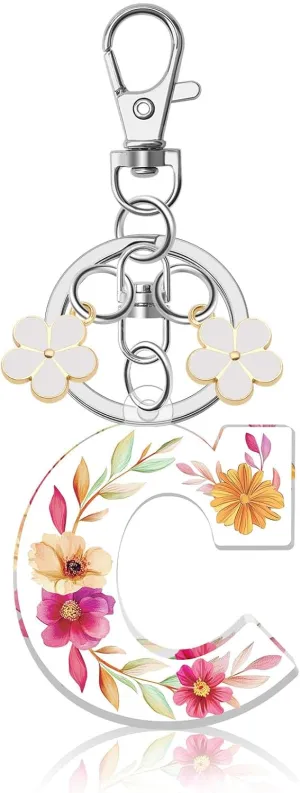 Cute Flower keychains for Women Initial Monogram A-Z Keychains Flower Keychain Accessories for Backpack Car Keys