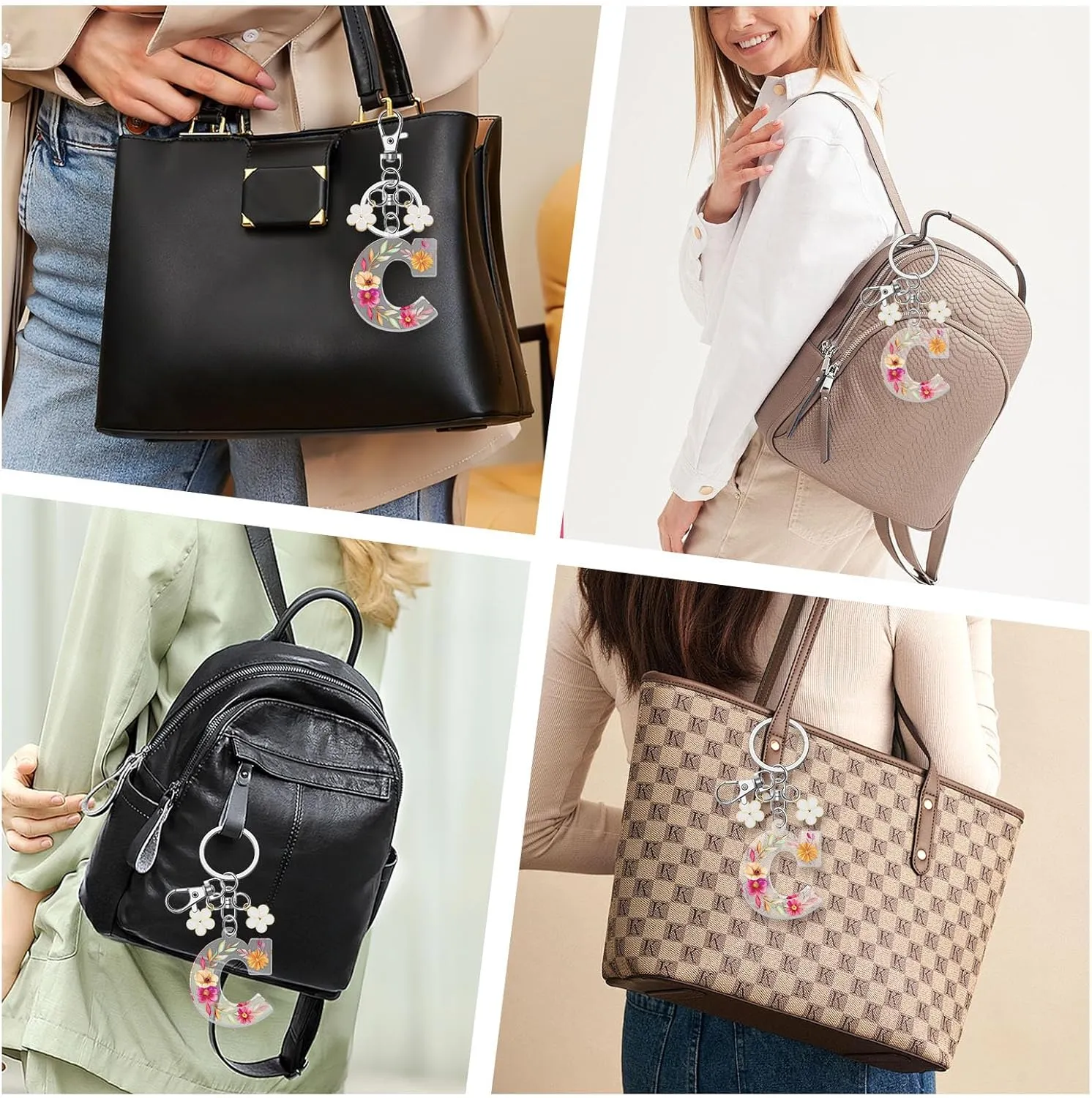 Cute Flower keychains for Women Initial Monogram A-Z Keychains Flower Keychain Accessories for Backpack Car Keys