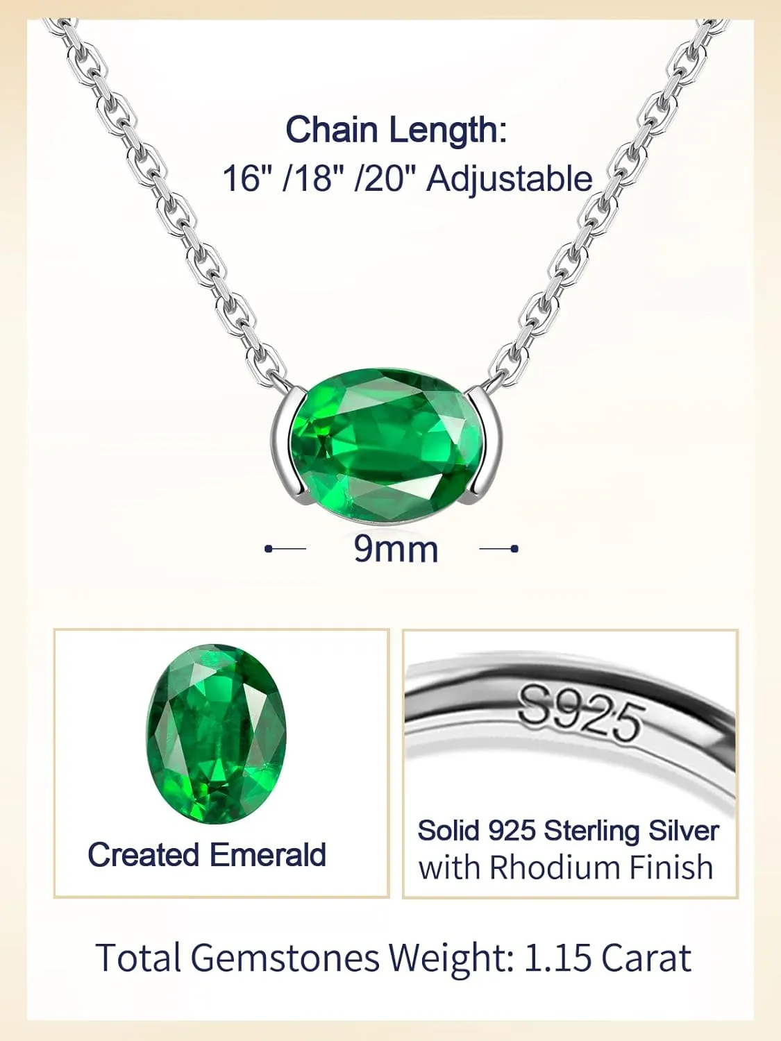 CYW Moissanite/Ruby/Sapphire/Emerald Dainty Pendant Necklace for Women, Novelty Design, Really Authentic Solid 925 Sterling Silver, 16"/18"/20" Adjustable, Birthday Anniversary Valentines Gift