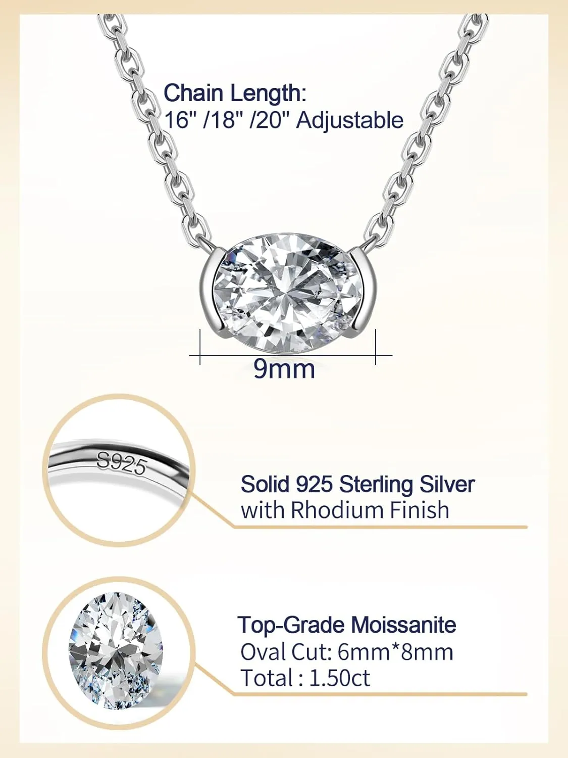 CYW Moissanite/Ruby/Sapphire/Emerald Dainty Pendant Necklace for Women, Novelty Design, Really Authentic Solid 925 Sterling Silver, 16"/18"/20" Adjustable, Birthday Anniversary Valentines Gift
