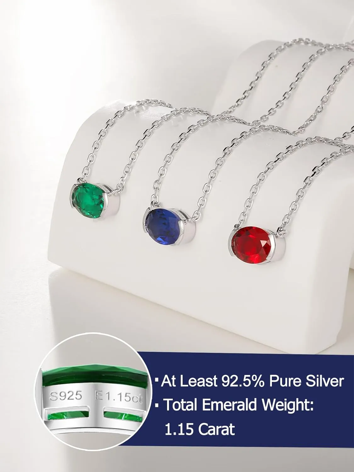 CYW Moissanite/Ruby/Sapphire/Emerald Dainty Pendant Necklace for Women, Novelty Design, Really Authentic Solid 925 Sterling Silver, 16"/18"/20" Adjustable, Birthday Anniversary Valentines Gift