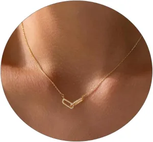 CZ Diamond Necklace for Women Dainty Square Cubic Zirconia Splints Solitaire Pendant Necklace for women 14kGold/Silver Plated Different Width Square CZ Pendant Necklaces Simulated Diamond Bridesmaid Jewelry for Women