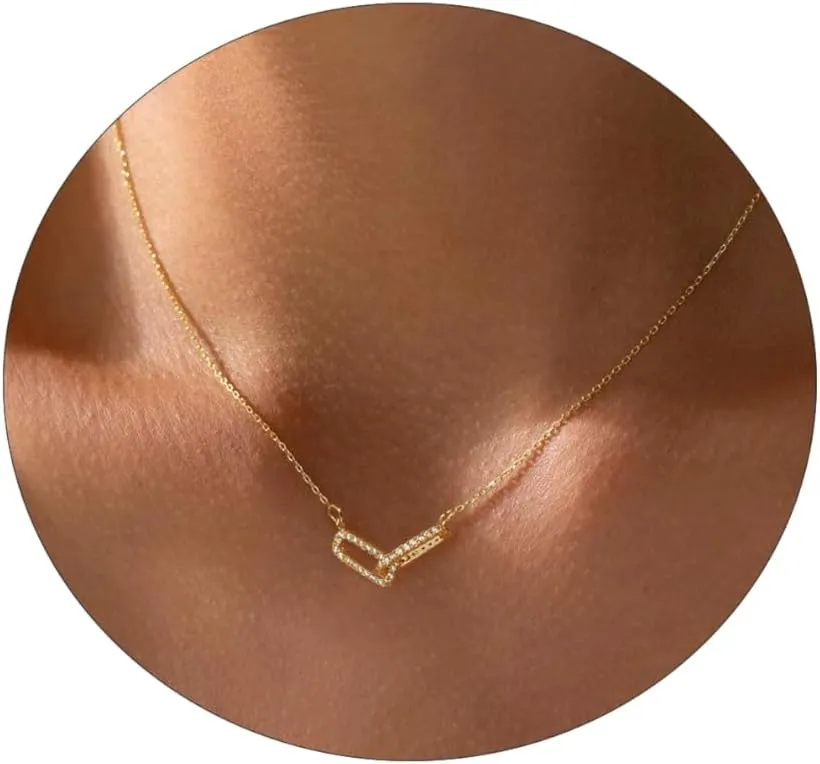 CZ Diamond Necklace for Women Dainty Square Cubic Zirconia Splints Solitaire Pendant Necklace for women 14kGold/Silver Plated Different Width Square CZ Pendant Necklaces Simulated Diamond Bridesmaid Jewelry for Women