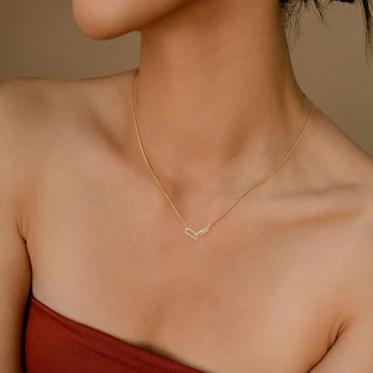 CZ Diamond Necklace for Women Dainty Square Cubic Zirconia Splints Solitaire Pendant Necklace for women 14kGold/Silver Plated Different Width Square CZ Pendant Necklaces Simulated Diamond Bridesmaid Jewelry for Women