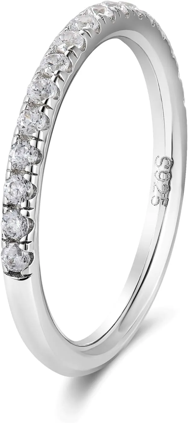 D Color VVS1 Clarity Moissanite Hand Setting Eternity Rings for Women, Solid 925 Sterling Silver Rhodium Finish, Stackable Ring, Wedding Birthday Valentines Anniversary Mothers Day Ideal Gift for Her