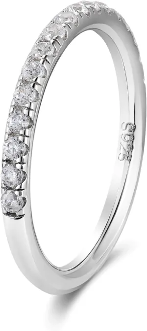 D Color VVS1 Clarity Moissanite Hand Setting Eternity Rings for Women, Solid 925 Sterling Silver Rhodium Finish, Stackable Ring, Wedding Birthday Valentines Anniversary Mothers Day Ideal Gift for Her