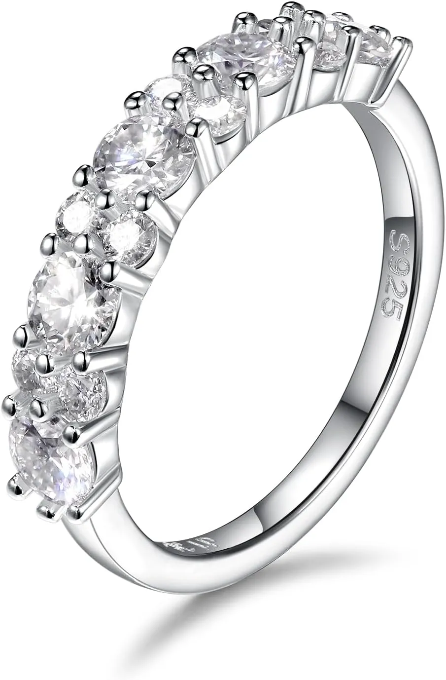 D Color VVS1 Clarity Moissanite Hand Setting Eternity Rings for Women, Solid 925 Sterling Silver Rhodium Finish, Stackable Ring, Wedding Birthday Valentines Anniversary Mothers Day Ideal Gift for Her