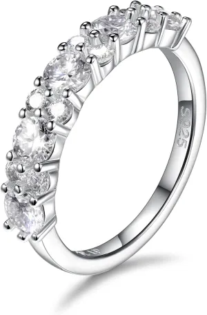 D Color VVS1 Clarity Moissanite Hand Setting Eternity Rings for Women, Solid 925 Sterling Silver Rhodium Finish, Stackable Ring, Wedding Birthday Valentines Anniversary Mothers Day Ideal Gift for Her