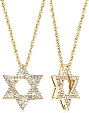 D Color VVS1 Clarity Moissanite Jewish Star of David Pendant Necklace for Women Men, Really Authentic Solid 925 Sterling Silver, 16"/18"/20" Adjustable, Israel Necklace