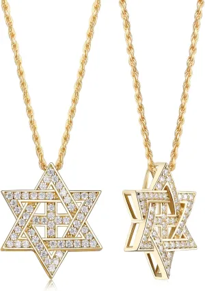 D Color VVS1 Clarity Moissanite Jewish Star of David Pendant Necklace for Women Men, Really Authentic Solid 925 Sterling Silver, 16"/18"/20" Adjustable, Israel Necklace