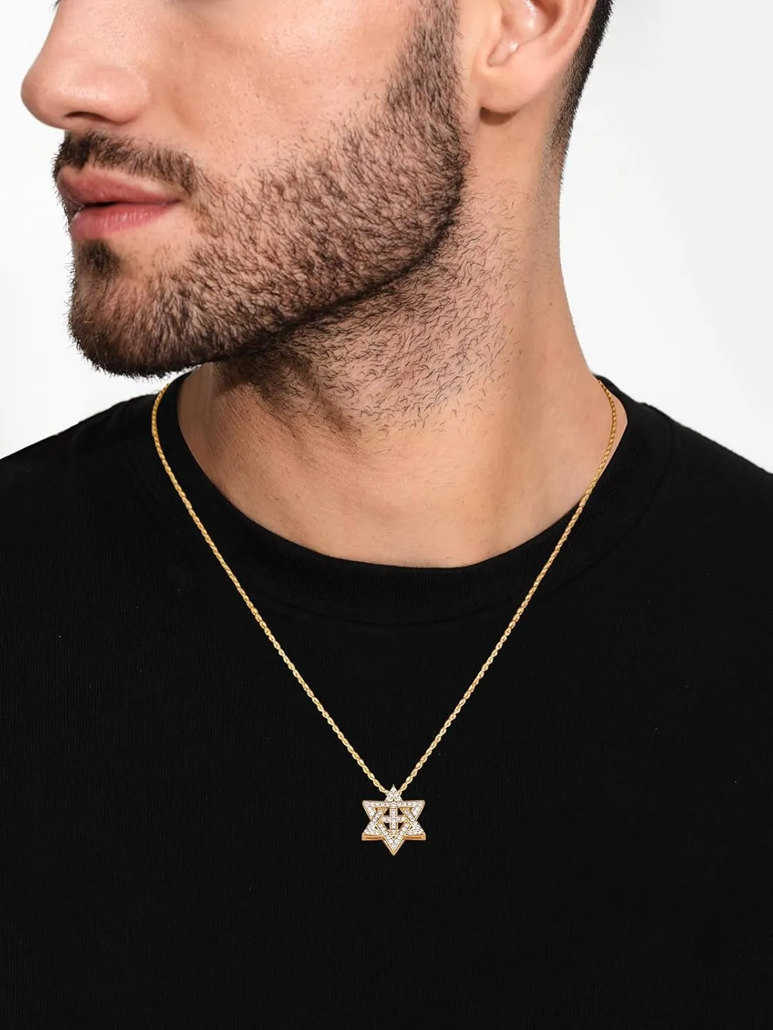 D Color VVS1 Clarity Moissanite Jewish Star of David Pendant Necklace for Women Men, Really Authentic Solid 925 Sterling Silver, 16"/18"/20" Adjustable, Israel Necklace