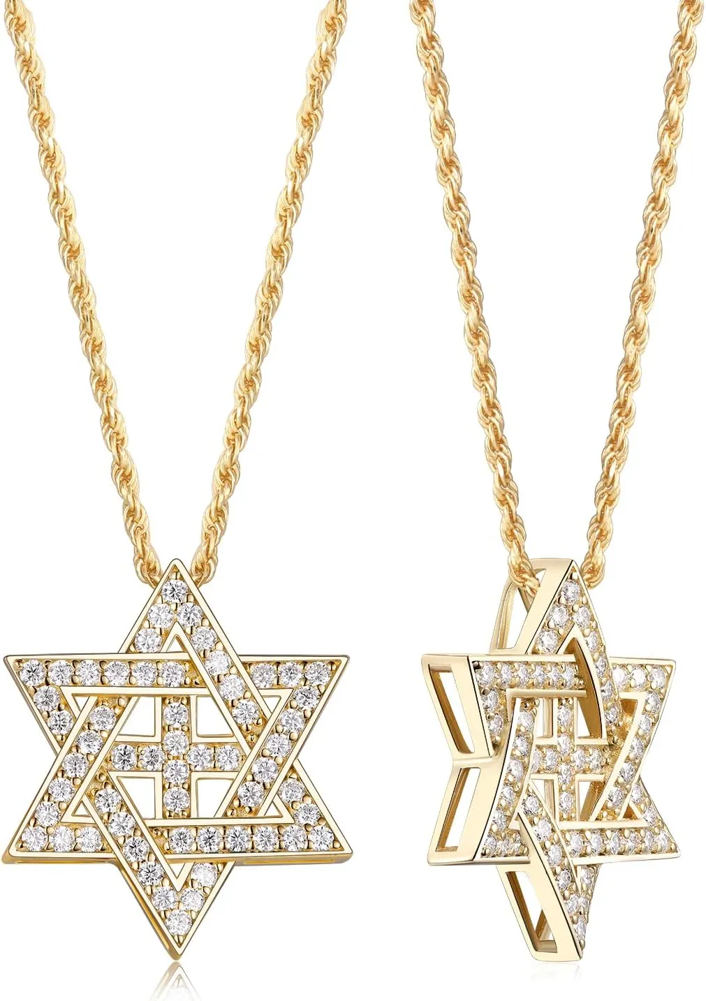 D Color VVS1 Clarity Moissanite Jewish Star of David Pendant Necklace for Women Men, Really Authentic Solid 925 Sterling Silver, 16"/18"/20" Adjustable, Israel Necklace