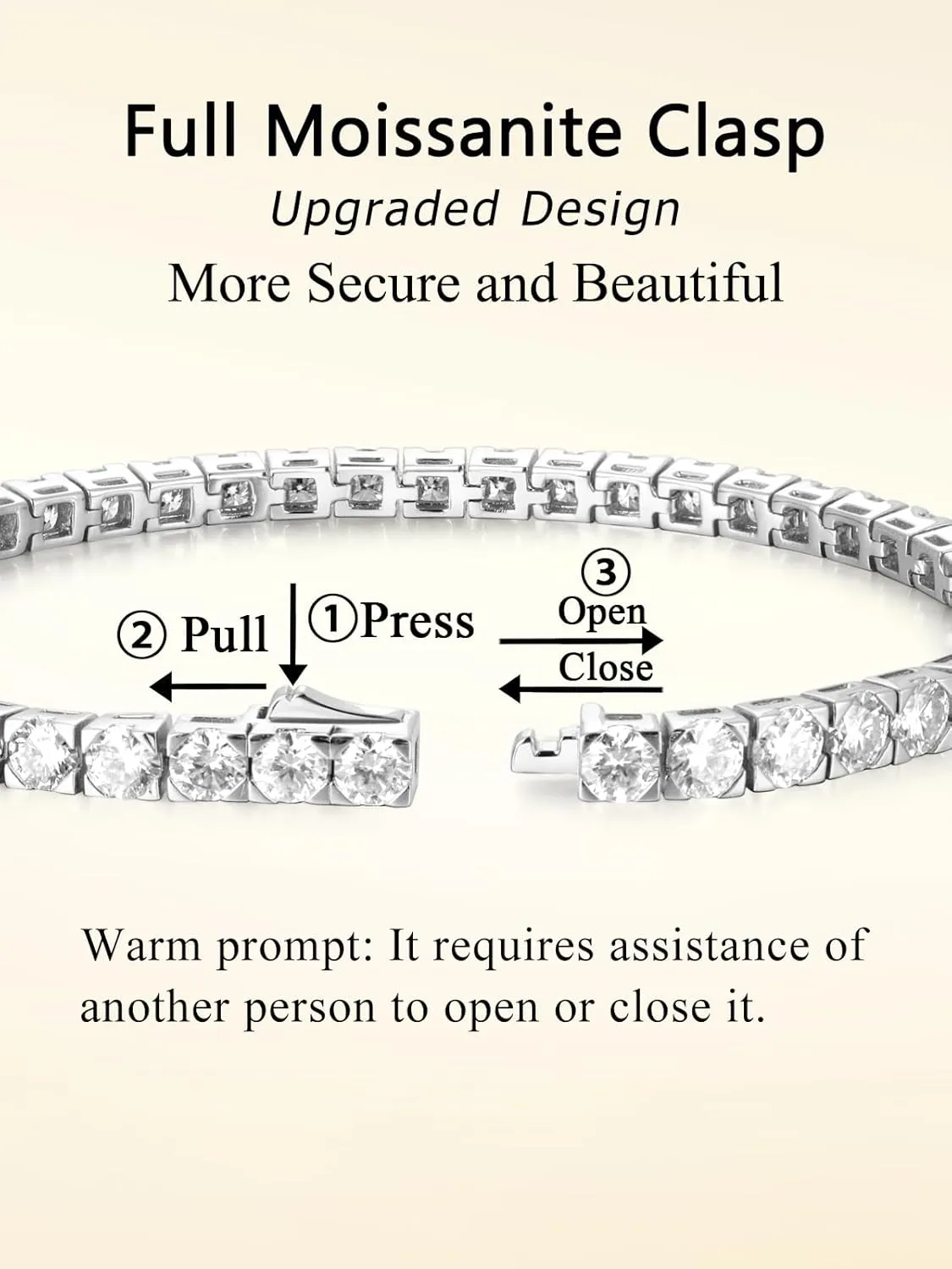 D Color VVS1 Clarity Moissanite Tennis Bracelet for Women, Really Authentic Solid 925 Sterling Silver, 5.5-7.5inch (14-19cm), Birthday Anniversary Valentines Mothers Day Ideal Gift for Her
