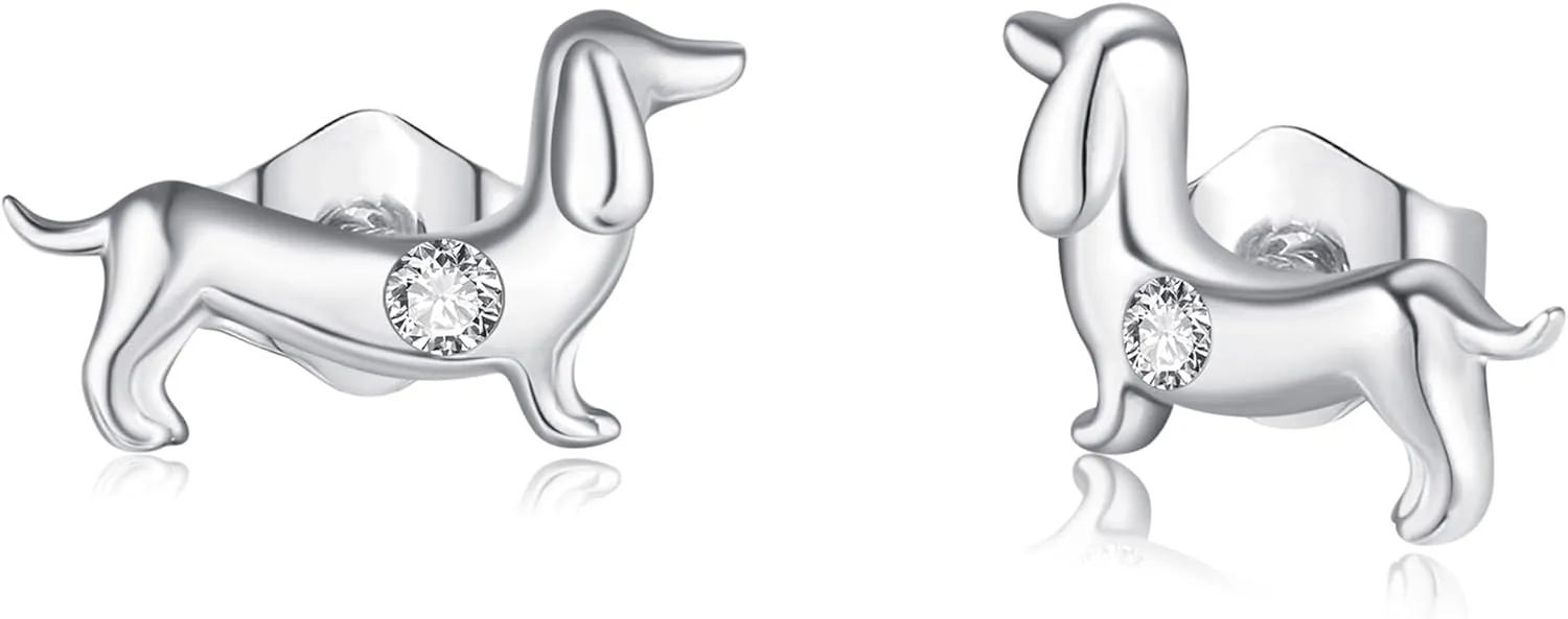 Dachshund Earrings Platinum PT950 Weiner Dog Stud Earrings Platinum Dachshund Jewelry Gifts for Women