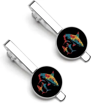 Daddy Shark Puzzle Piece Autism Awareness Tie Clips Personalized Tie Bar Necktie Bar Pinch Clip Metal Clasps for Men Gifts