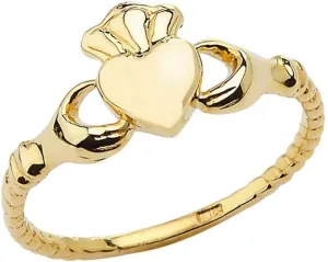 Dainty 10k Yellow Gold Claddagh Rope-Style Ring