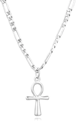 Dainty 925 Sterling Silver Gold Ankh Necklace for Women Men 18k Gold Plated Ankh Pendant Cross Necklace for Women Men with 3.6mm Flat Figaro Chain Necklaces Jewelry Gifts