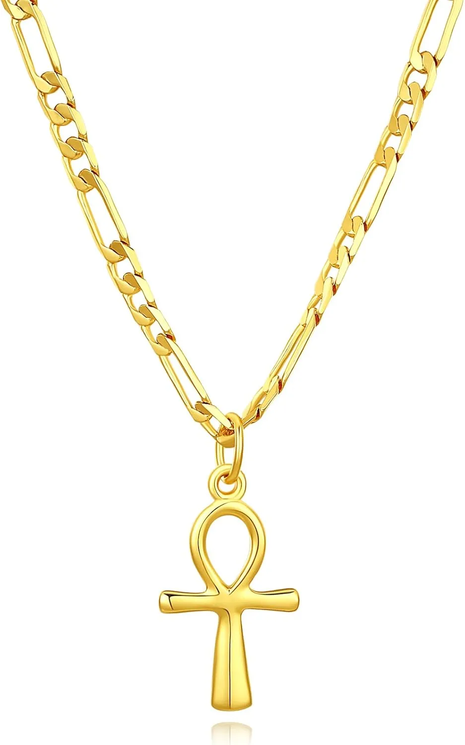 Dainty 925 Sterling Silver Gold Ankh Necklace for Women Men 18k Gold Plated Ankh Pendant Cross Necklace for Women Men with 3.6mm Flat Figaro Chain Necklaces Jewelry Gifts