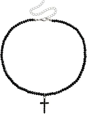 Dainty Black Cross Pendant Necklace for Women crystal Seed Bead Beaded Choker Necklace Faith Jewelry Gift-Black 2