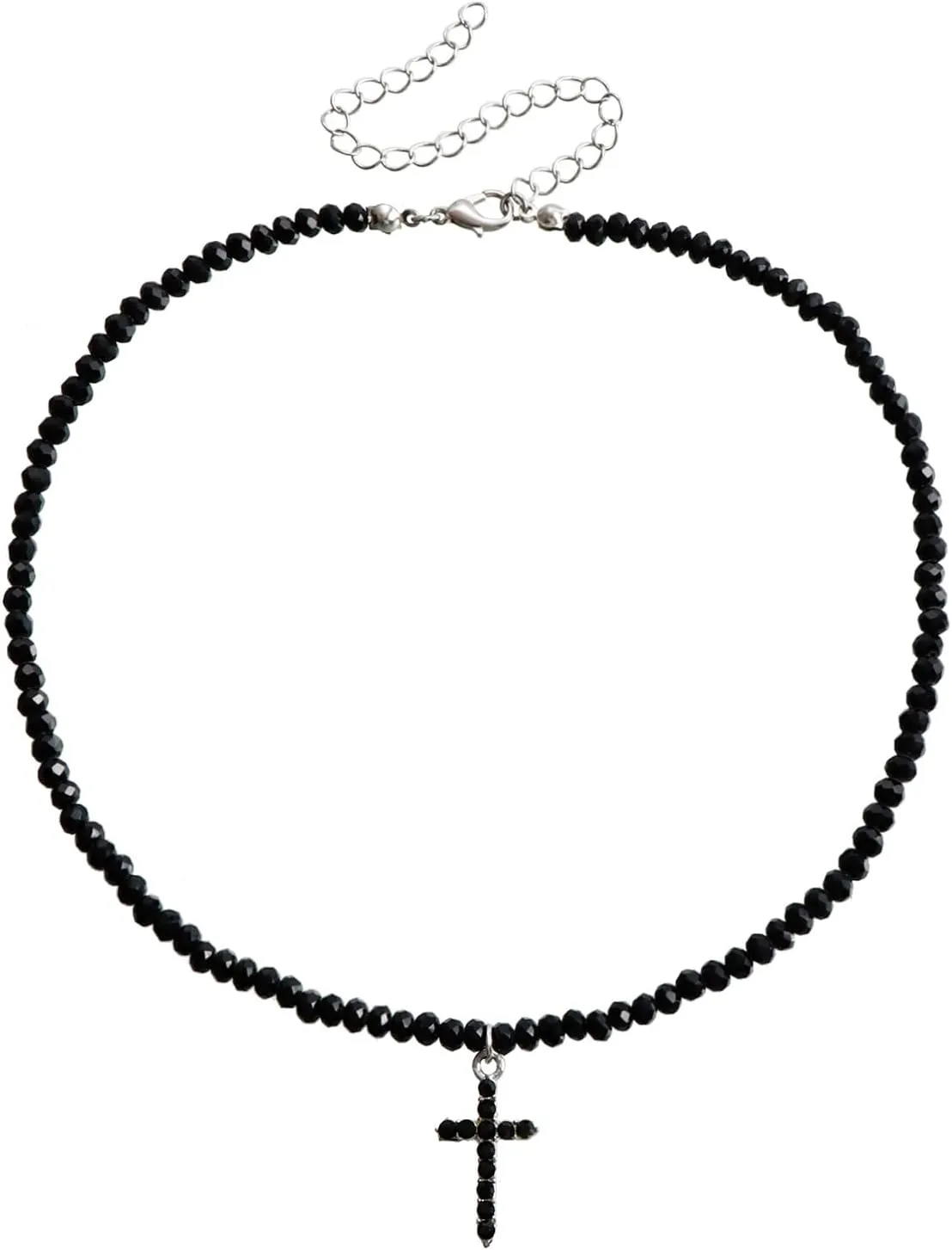 Dainty Black Cross Pendant Necklace for Women crystal Seed Bead Beaded Choker Necklace Faith Jewelry Gift-Black 2