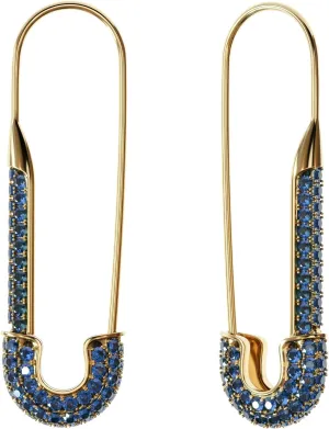 Dainty Cubic Zirconia Safety Pin Huggie Hoop Earrings - Hypoallergenic Golden tone Stud Post with Pave Crystal - Fashion Hoops Jewelry for Women and Girls