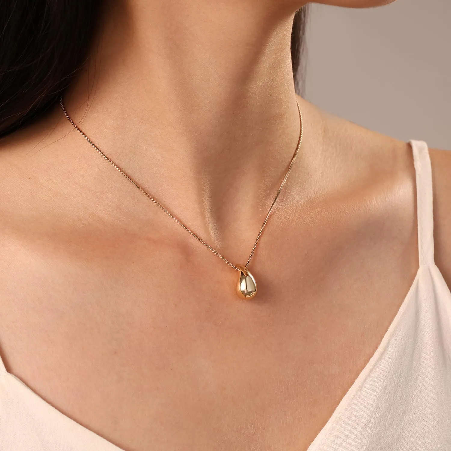 Dainty Gold Necklace for Women, 14K Gold Plated Pear Pendent Necklace Teardrop Pendent Necklace Gold Jewelry for Women