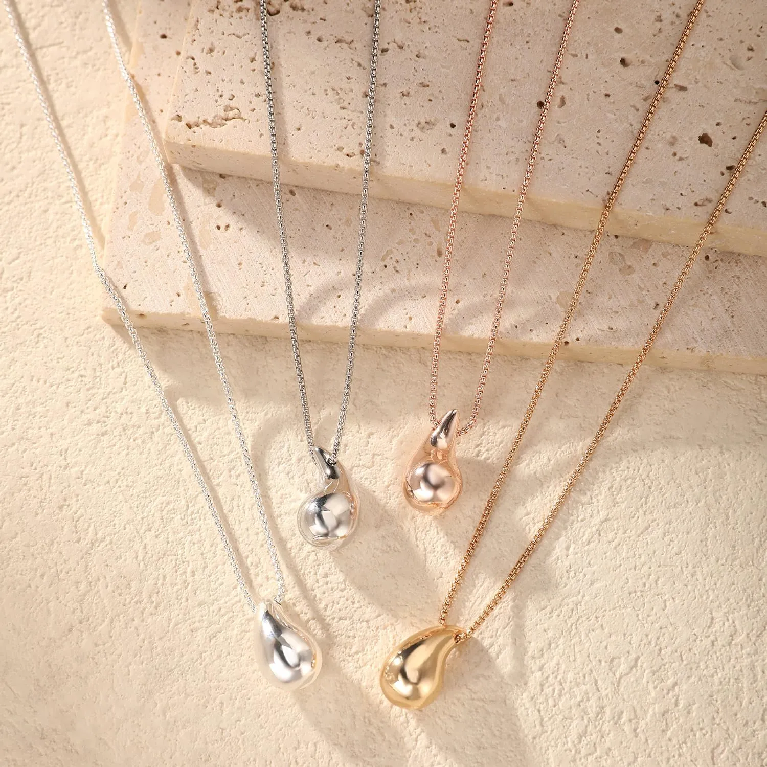Dainty Gold Necklace for Women, 14K Gold Plated Pear Pendent Necklace Teardrop Pendent Necklace Gold Jewelry for Women