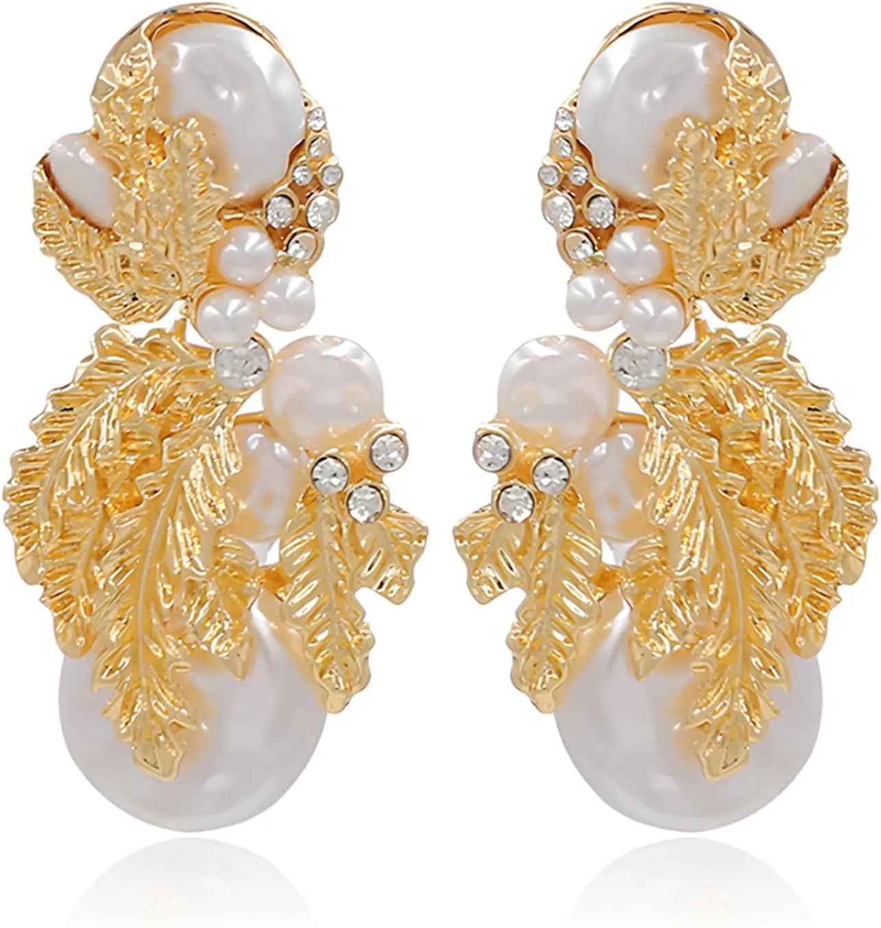 Dainty Gold Pearl Earrings for Women Baroque Pearl Drop Earring 18K Gold Plated Leaf Stud Earrings Wedding Statement Jewelry Gifts