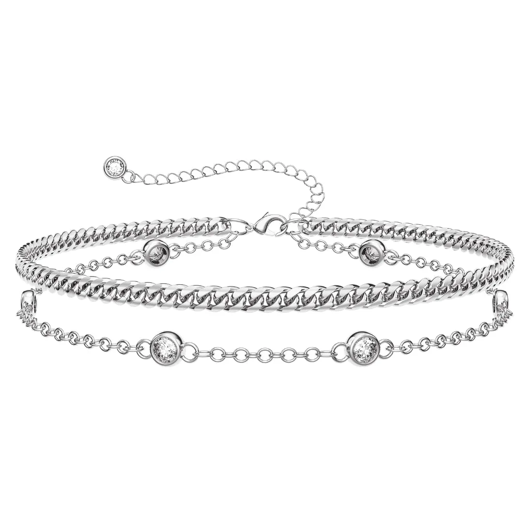 Dainty Layered Paperclip Tiny Pearl Cuban Link Chain Bracelets Set