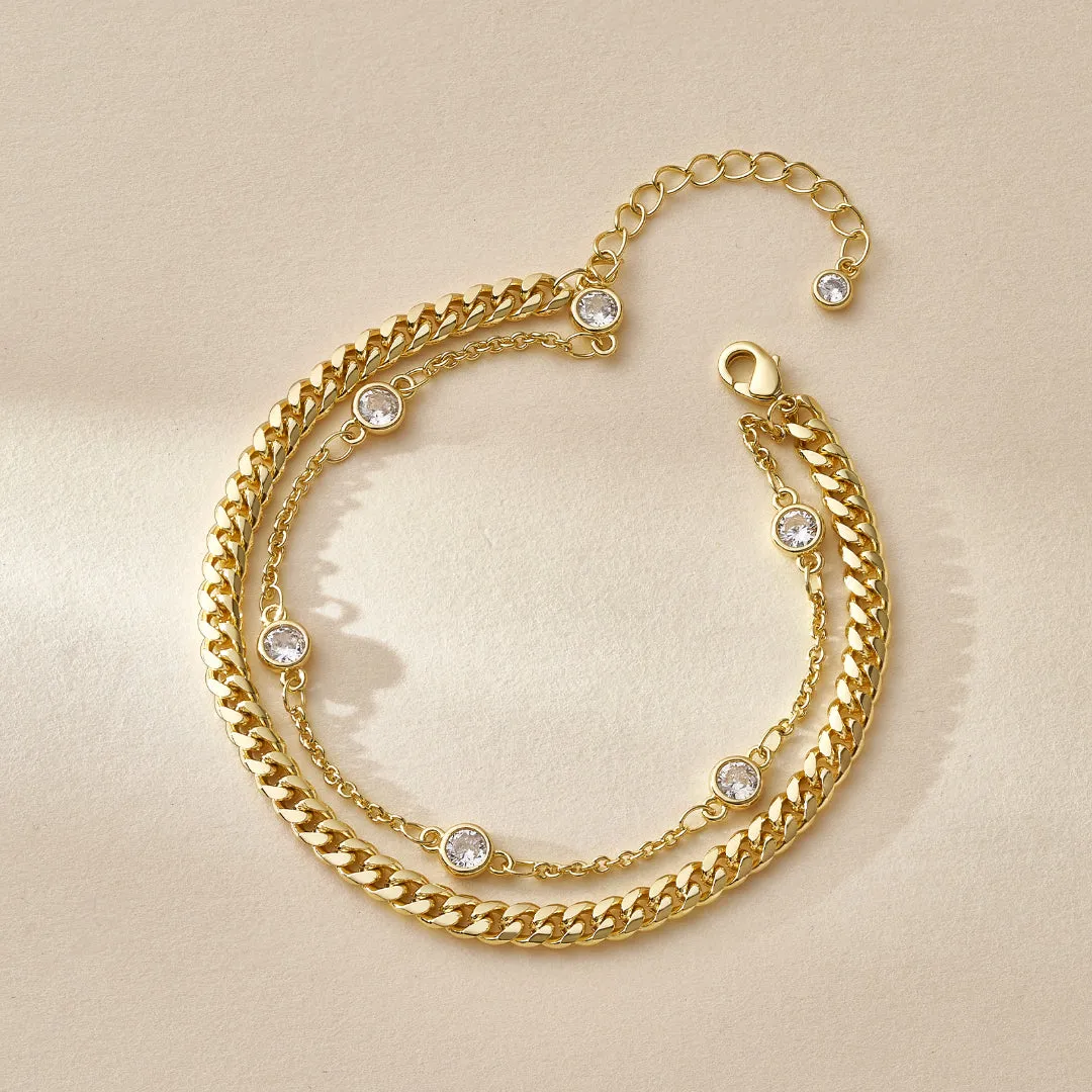 Dainty Layered Paperclip Tiny Pearl Cuban Link Chain Bracelets Set