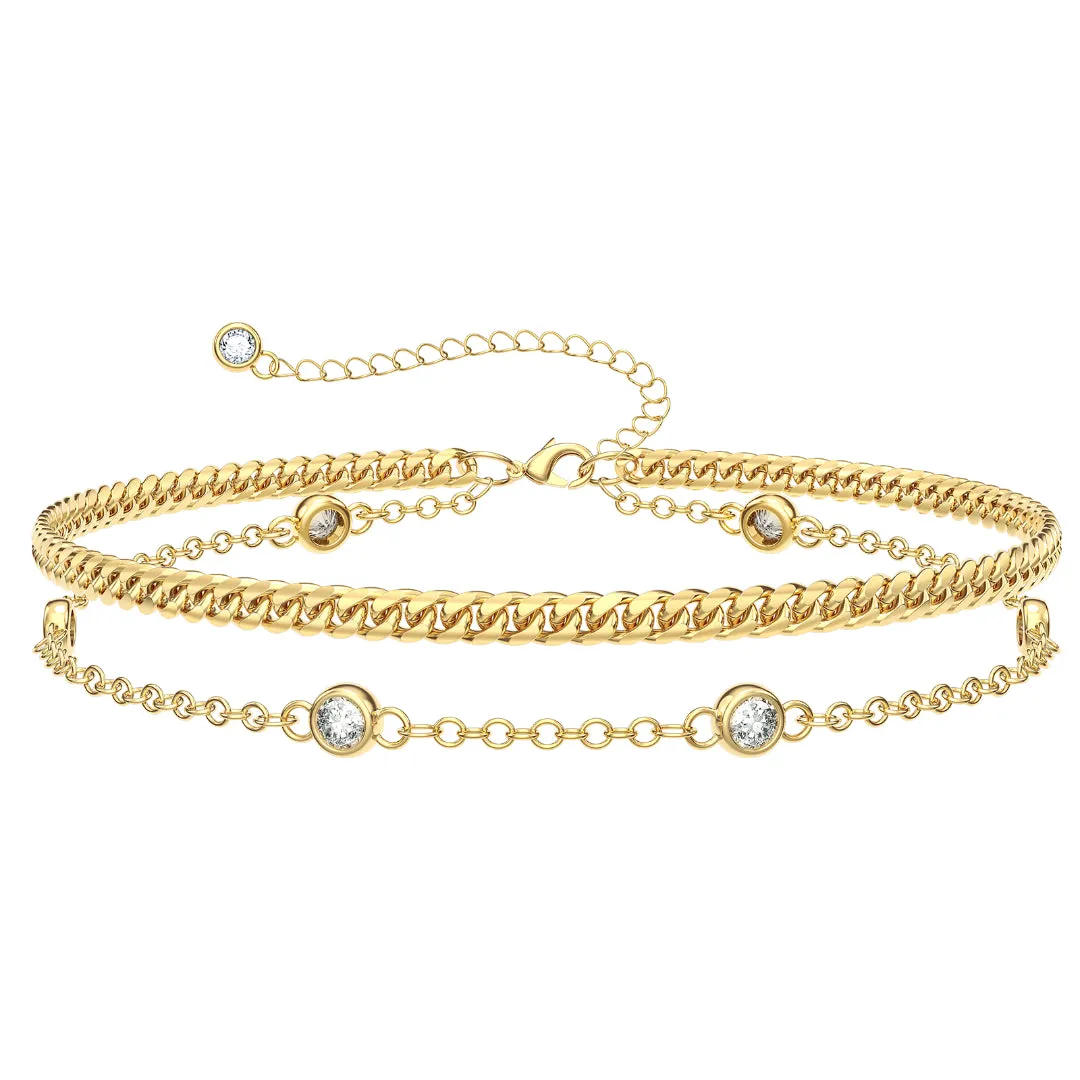 Dainty Layered Paperclip Tiny Pearl Cuban Link Chain Bracelets Set