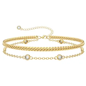 Dainty Layered Paperclip Tiny Pearl Cuban Link Chain Bracelets Set